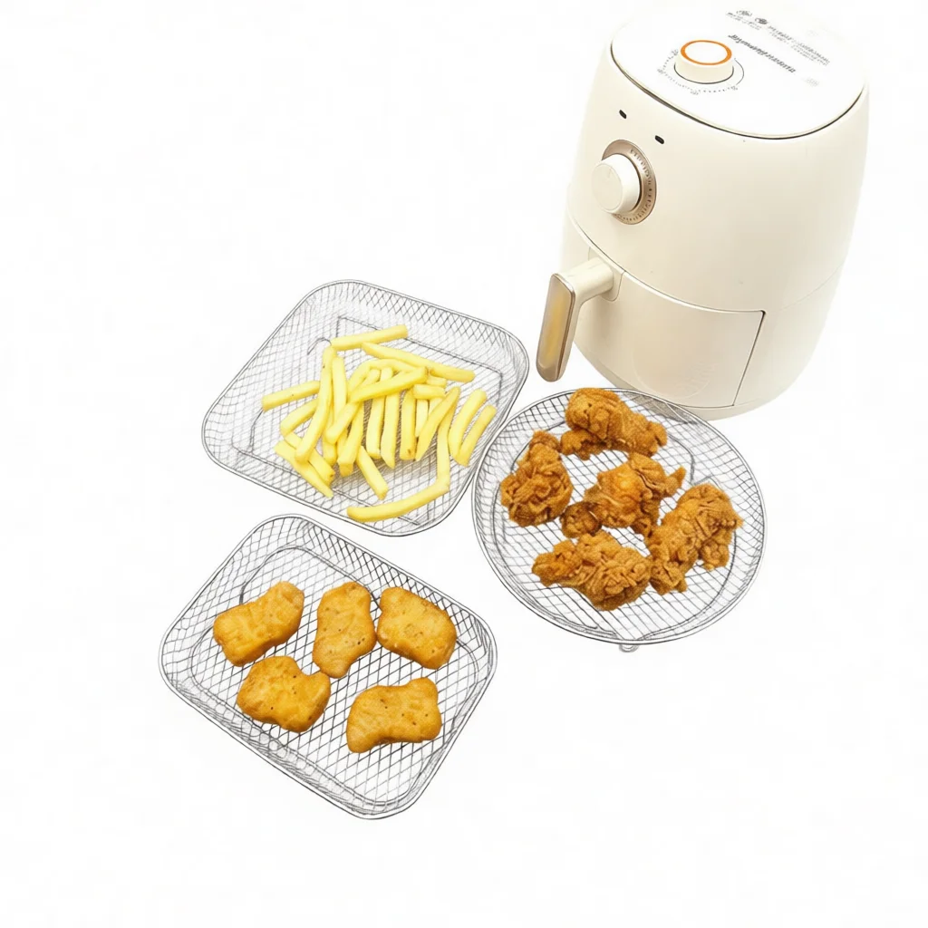 304 Stainless Steel Oven Grill Mesh Air Fryer Basket Oil Draining Stand Kitchen Steaming Rack Baking Cooking Tool Set