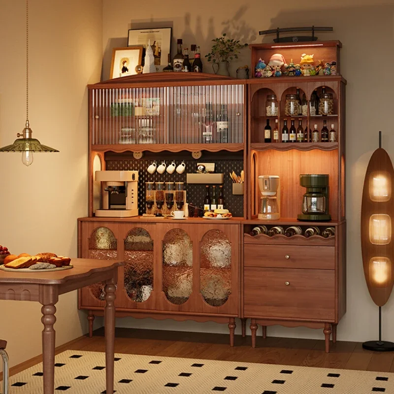 Solid wood vintage sideboard against the wall, integrated kitchen hole board, storage cabinet, wine cabinet