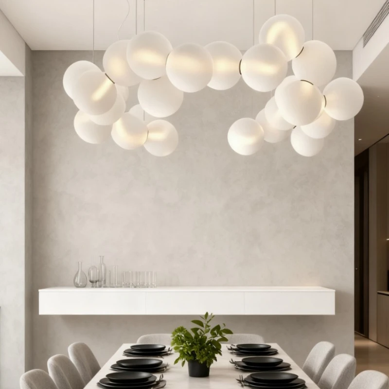 

French Style Creative Acrylic Ball Pendant Lights Hanging Chandelier LED Lamps for Living Room Decoration Dining Table Lighting