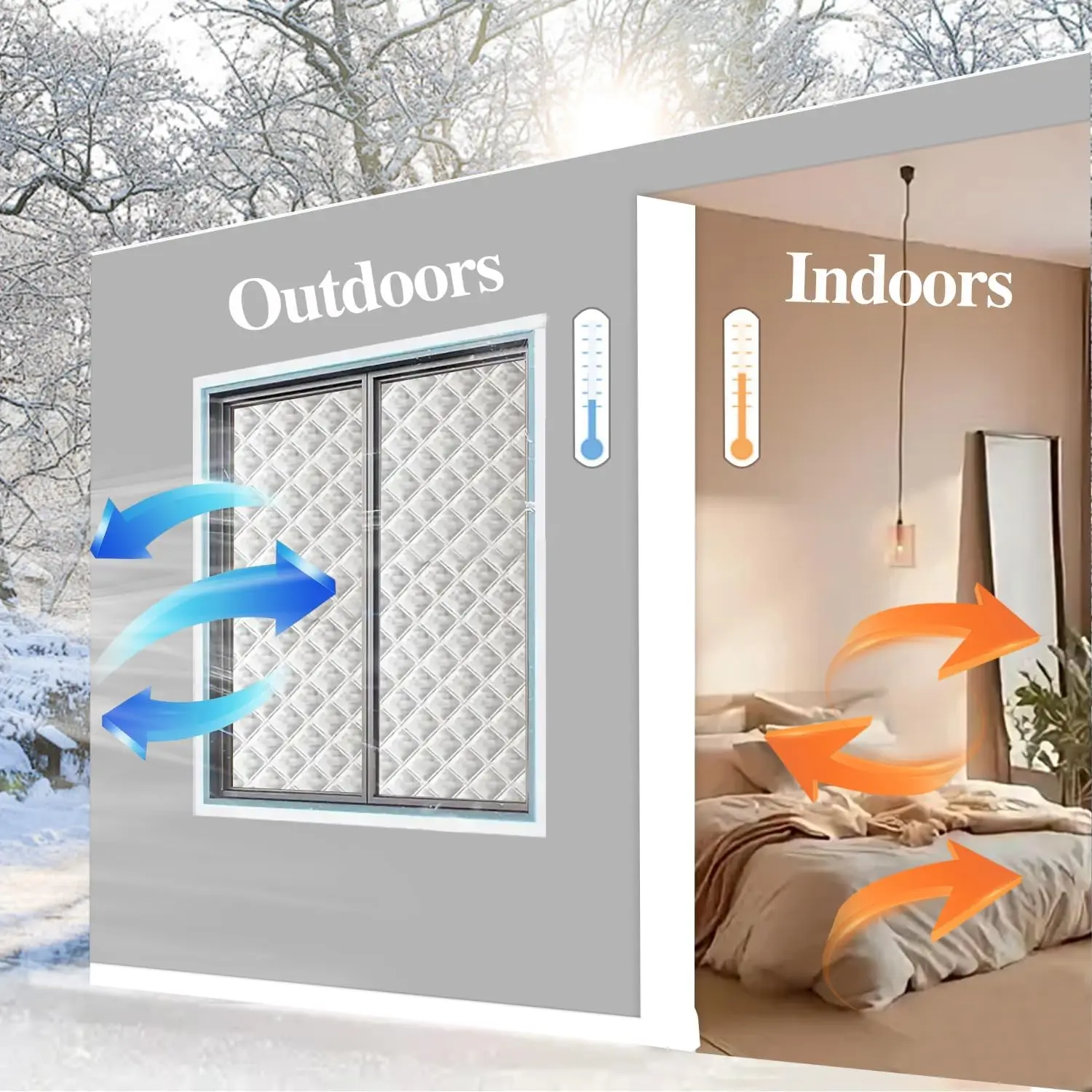 Winter Windproof and Warm Curtains, Light Blocking, Energy-Saving, Noise Reducing, Portable, No Drilling, Easy to Install