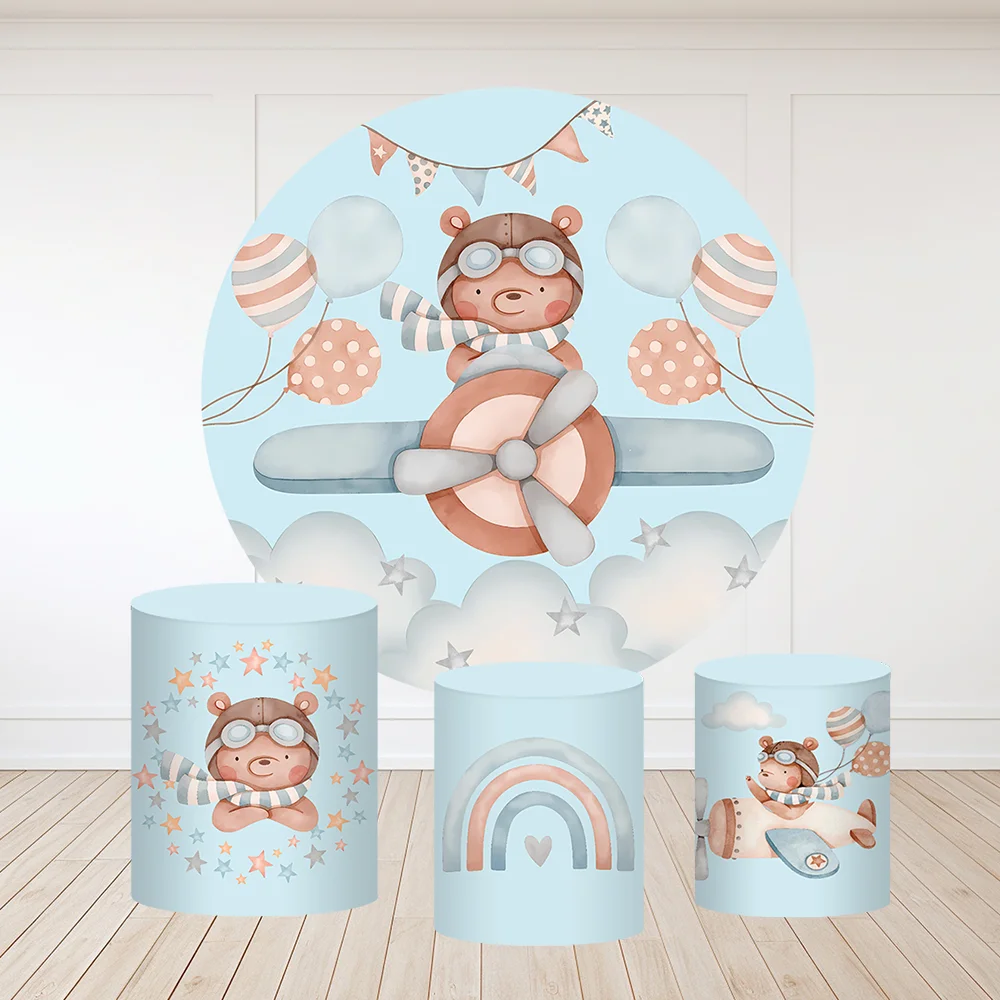 

Blue Sky White Clouds Bear Baby Shower Arch Wall Panels Backdrops Pilot Bear Children Birthday Party Supplies Arch Cover