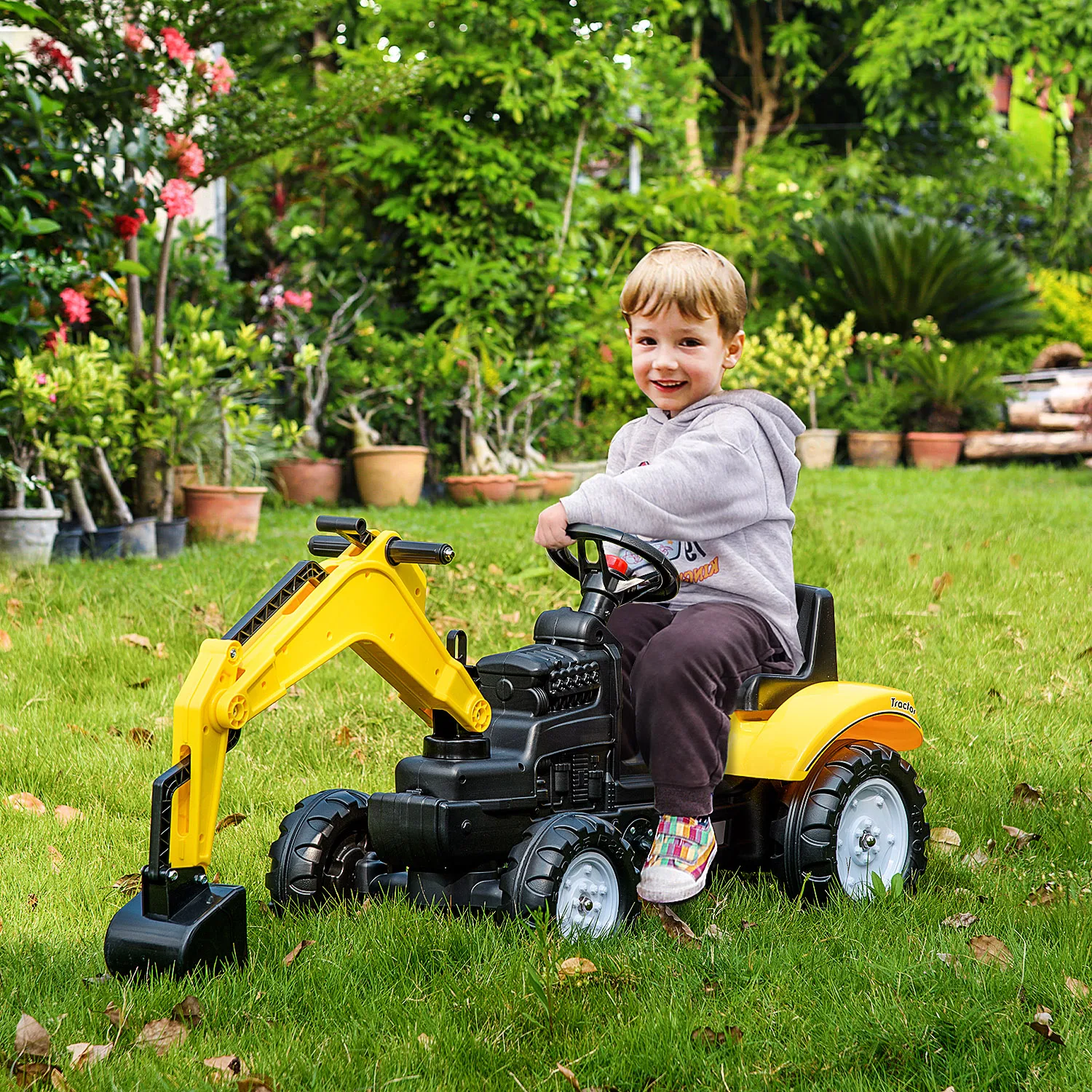 HOMCOM Tractor pedals for children + 3 years 107x42x71 cm yellow