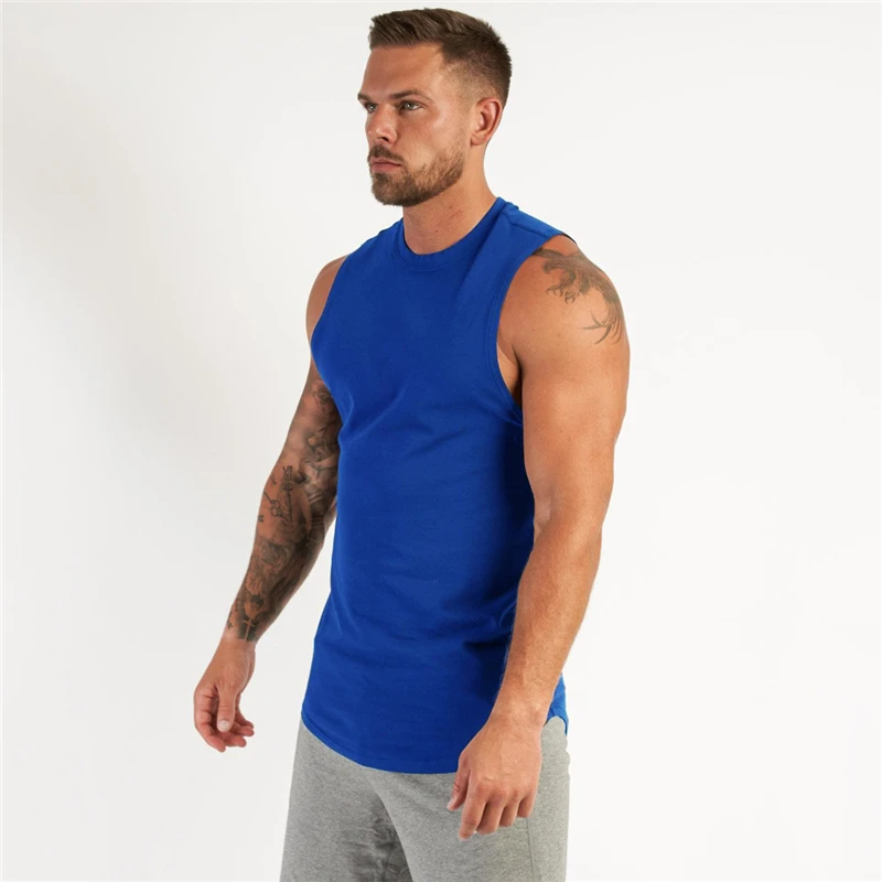 Cotton Fitness Clothing Mens Plain Sleeveless Shirt Gym Stringer Tank Top Blank Workout Shirt Muscle Tee Bodybuilding Vest