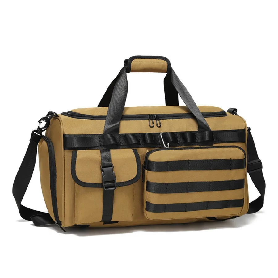 【New Arrival】 Tan Tactical Duffel Bag, Large Capacity Travel Gym Bag with MOLLE Webbing & Detachable Strap - Image 3