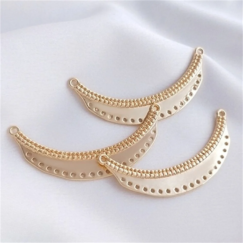 14K Gold Coated DIY Accessories with Porous Crescent Shaped Handmade Double Hanging Necklace Pendant Hairpin Material K236