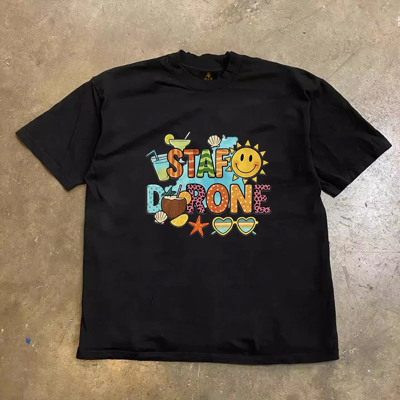 Loose Fit Cotton T-Shirt Unisex Short Sleeve Double Thread UPUPXIA Hero Print Sweat Absorbent round Neck Casual Summer Top