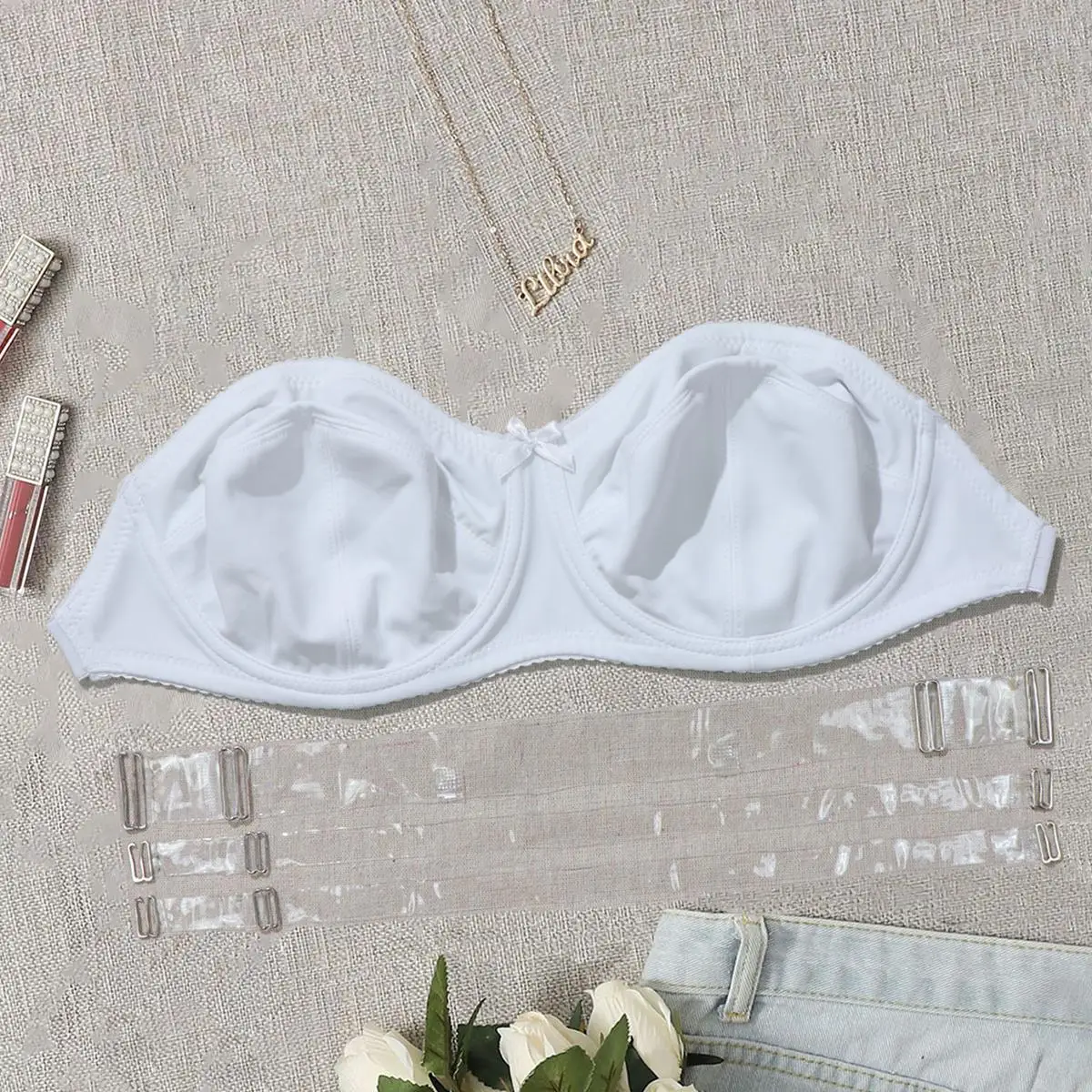 PLUSGALPRET حمالة صدر بسيطة غير مبطنة بدون حمالات مع سلك حمالة صدر غير مرئية بدون ظهر مقاس كبير 38C 38D 40C 40D 42C 42D 44C 44D-044 #5