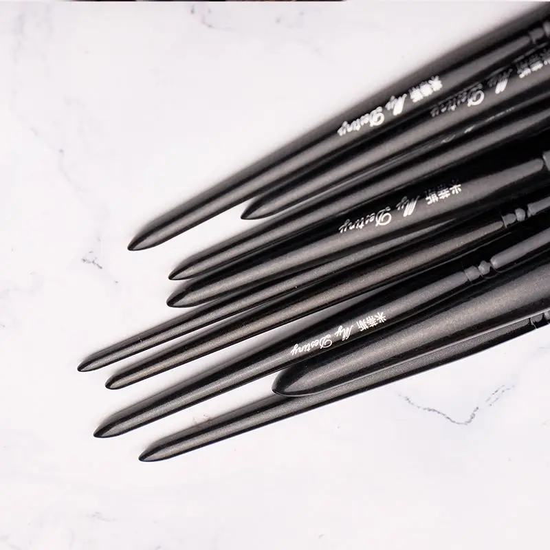 MyDestiny- Black Pearlized Makeup Brush Set 10 Pcs Natural Animal Hair Brush Include Eyeshadow Brush Powder Brush Lip Brush