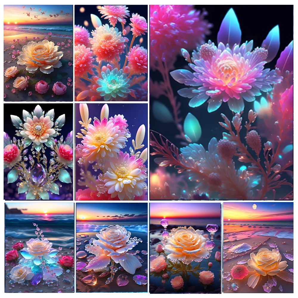 Diamond Painting Crystal Flower 5D Diy Diamond Embroidery Fantasy Beach Landscape Full Drill Mosaic Cross Stitch Kit Home Décor