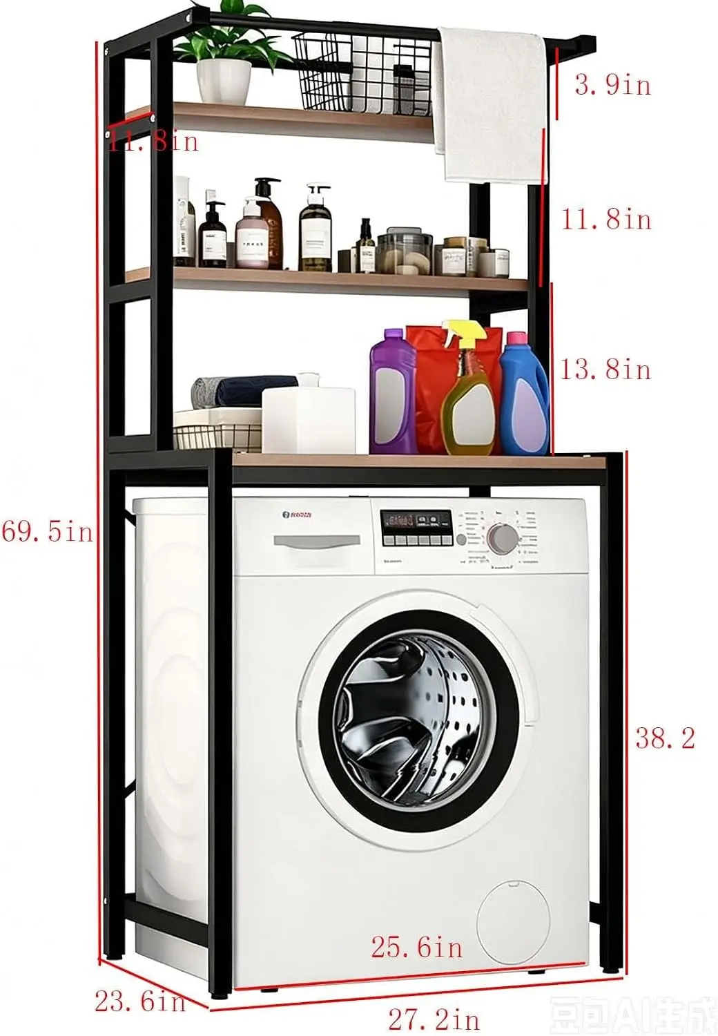 Washing Machine Top Storage Shelf,Laundry Room Clothes Hanger | Laundry Organization Rack With Clothes Hanger Bar, Multi-Tier Ba