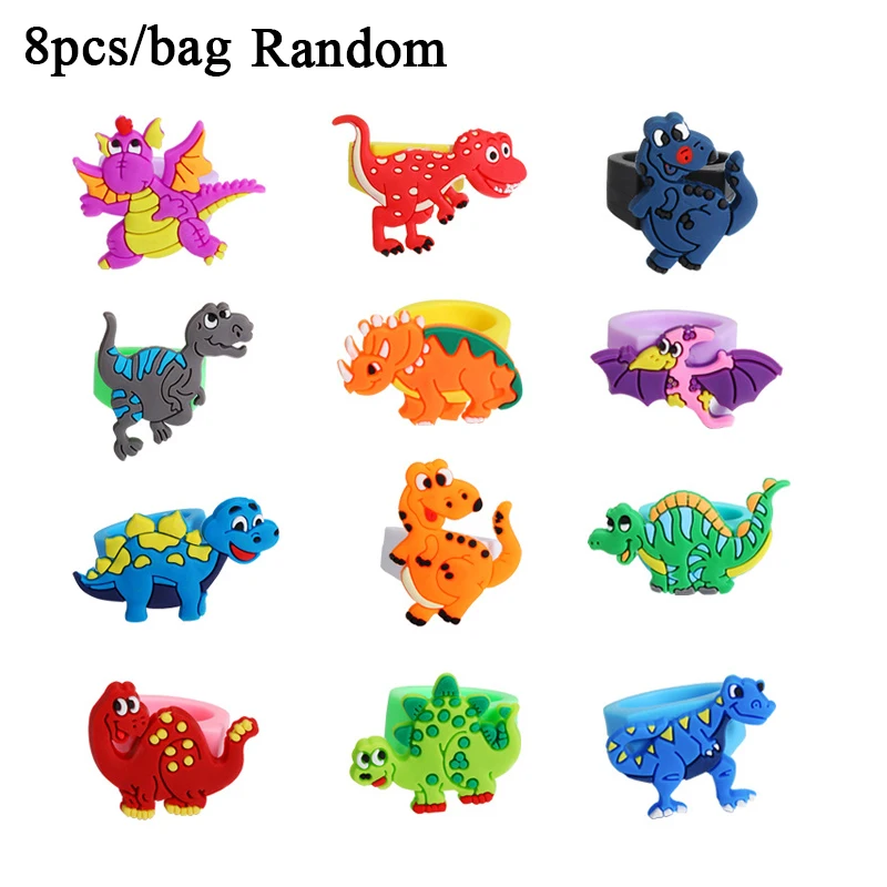 Dinosaur Party Favors Slap Bracelets Straws Rings Key Chains for Kids Birthday Gifts Girl Boy Toys Dino Themed Supplies