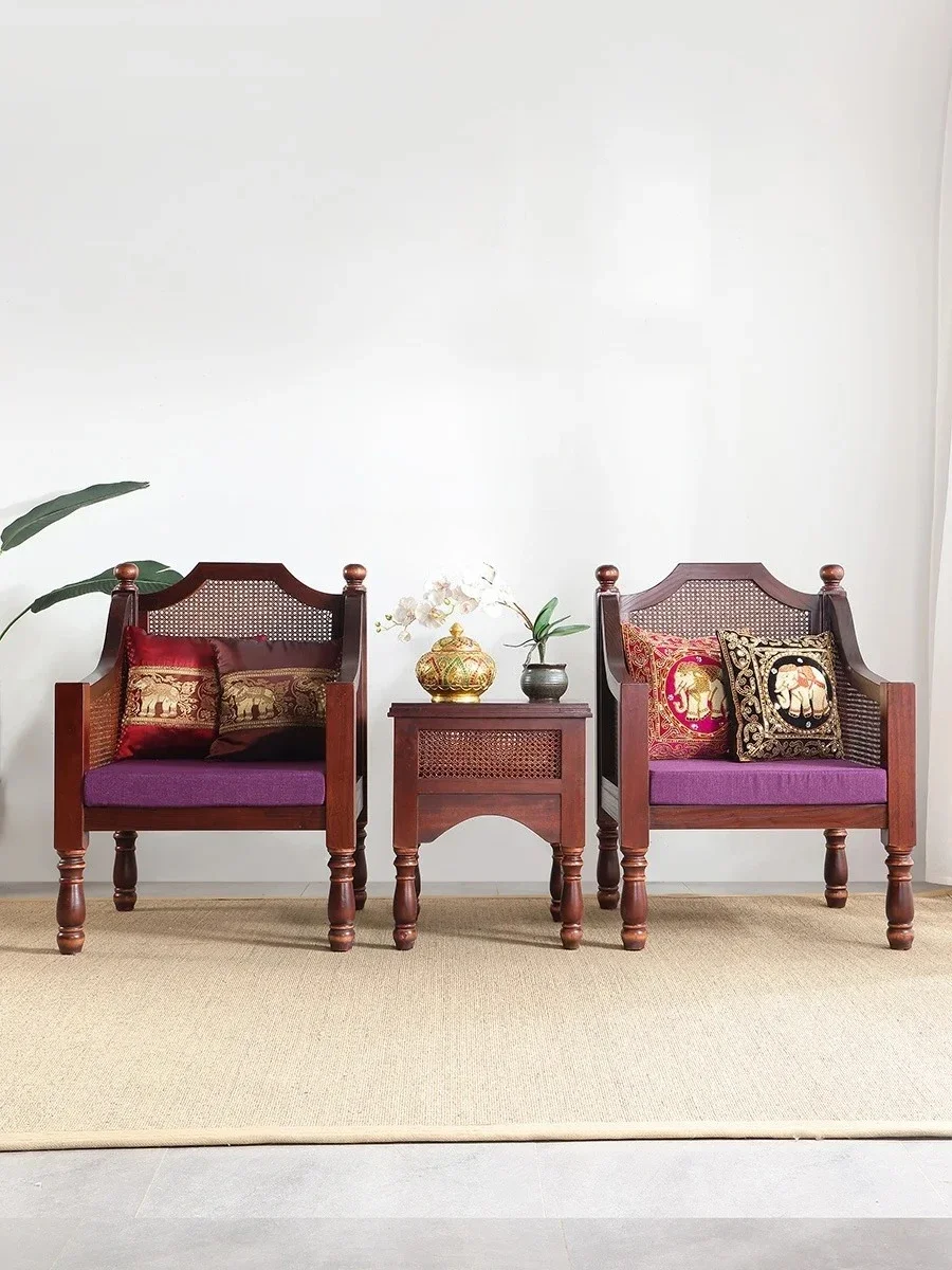 Southeast Asian Style Furniture Thailand Solid Wood Backrest Chair Thai Style Old Elm Carving Club Single Sofa