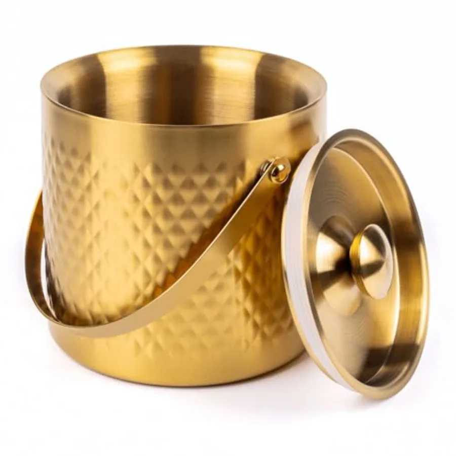 

3-литровое ведро для льда из нержавеющей стали с двойными стенками и крышкой, с лопаткой, для коктейль-бара - металлическое ведро для льда для морозильной камеры с крышкой для вечеринок