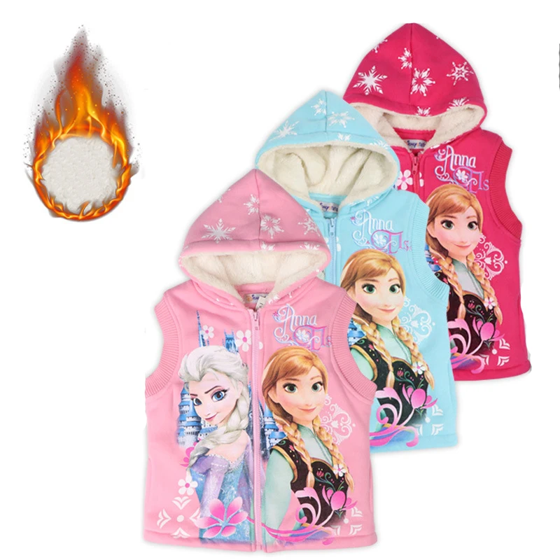 

Elsa Frozen Children Vest New Autumn Winter Girls Sleeveless Solid Casual Vest Baby Fleece Lined Warm Kids Coat Waistcoat