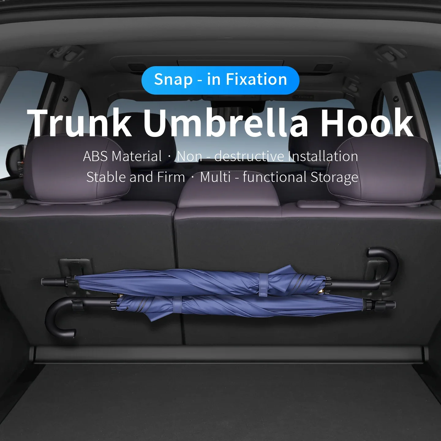 Car Trunk Umbrella Holder Hook, Back Seat Storage Bracket, Space Saving, Easy Install Organizer for Folding & Long Umbrellas
