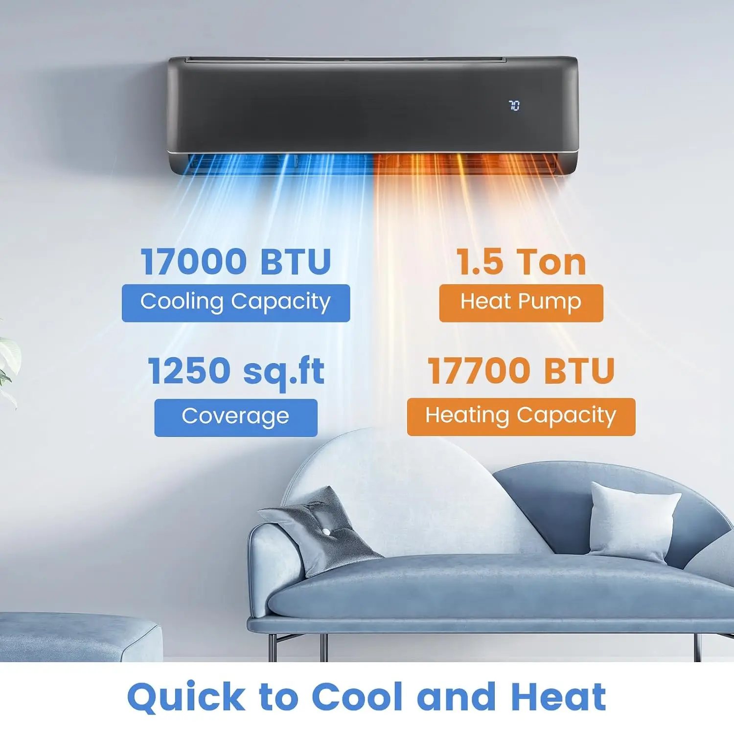 18000 BTU Mini Split AC & Heating System, 21 SEER2 230V, Grey, Custom
