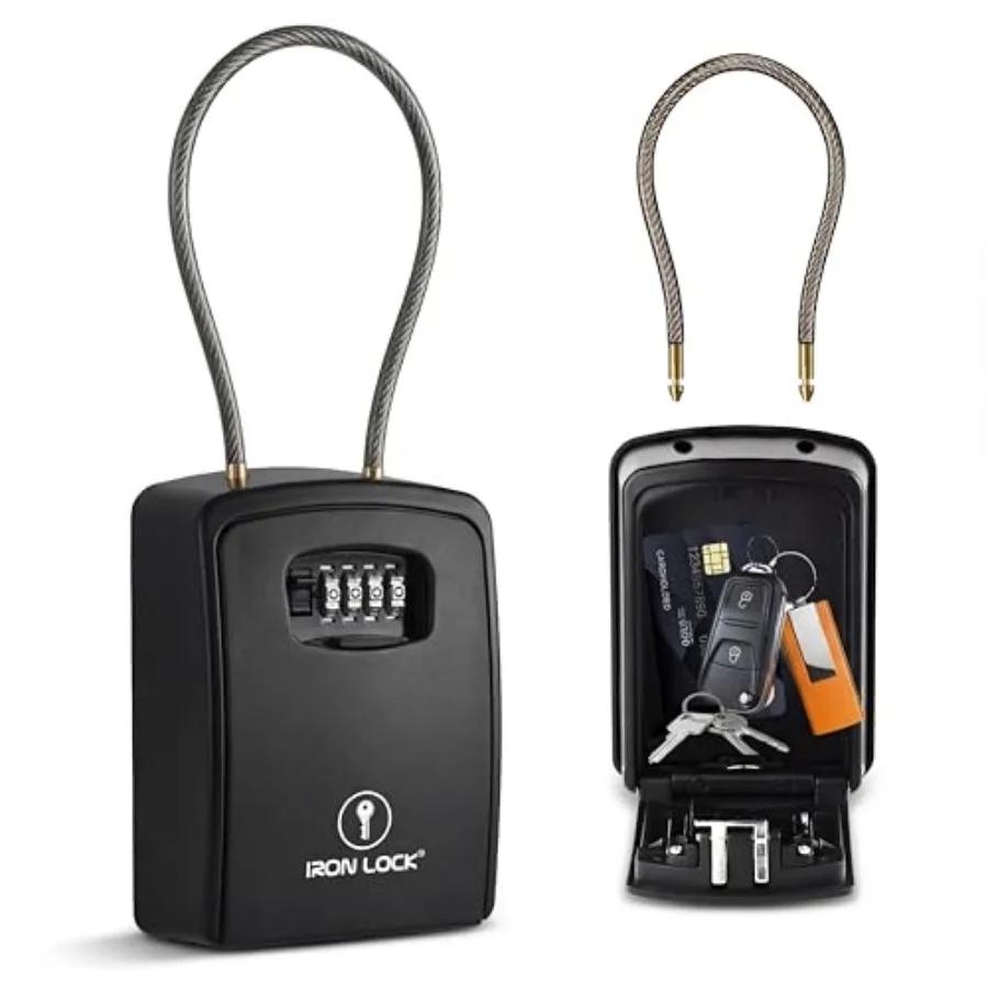

® Key Lock Box with Shackle and Wall Mount Waterproof Heavy Duty Metal Lock Box for Keys with 4-Digit Combination Code on Door