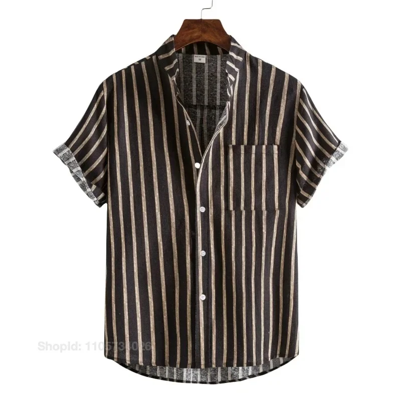 Men's Summer T-Shirt Polo Hawaiian Cotton Luxury Fashion Social Blouses Stylish Trendy Casual Top