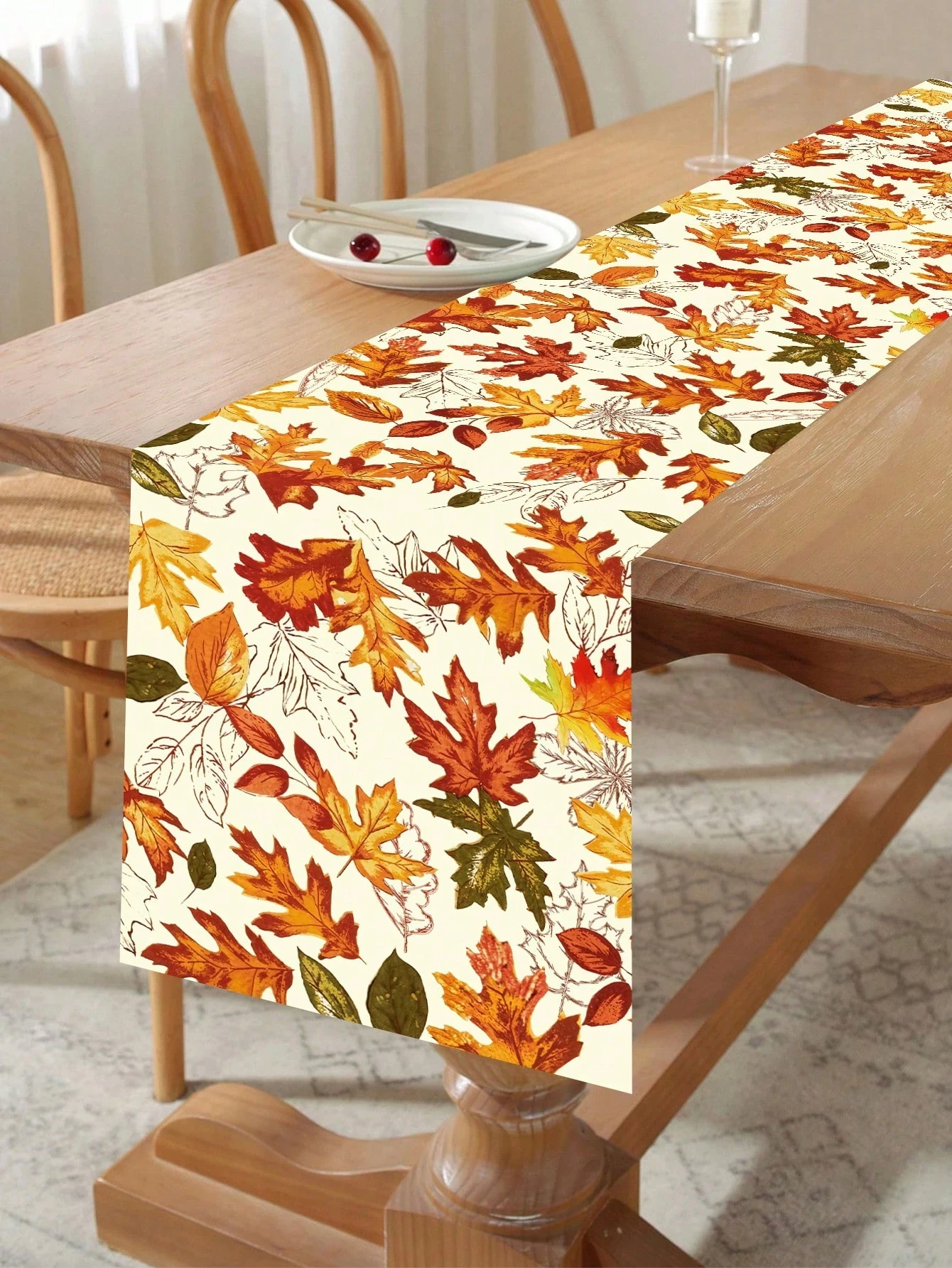 1 Autumn Maple Leaves Pattern Table Runner Colorful Fall Foliage Design Home Decor Thanksgiving Harvest Festival Accent Stylish