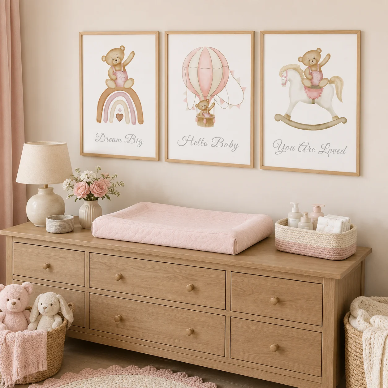 Nursery Inspirational Wall Art, Cute Teddy Bear Adventure Canvas Painting, Animal Poster Print for Baby, Toddler Kids Room Decor