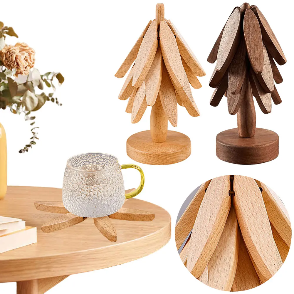 TriSALE-Support décoratif en bois en forme d'arbre, anti-brûlure, anti-chaleur, table de degrés, polymères, tampon isolé thermiquement, théière, pots chauds