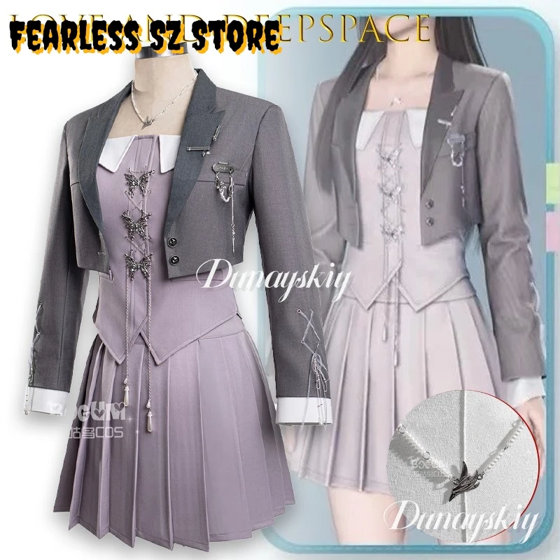 

Любовь и глубокий косплей 코스프레 Шепис Сердце Основной контроль Повседневное платье Аниме Хэллоуин Игра Y2k Серый плиссированный комплект