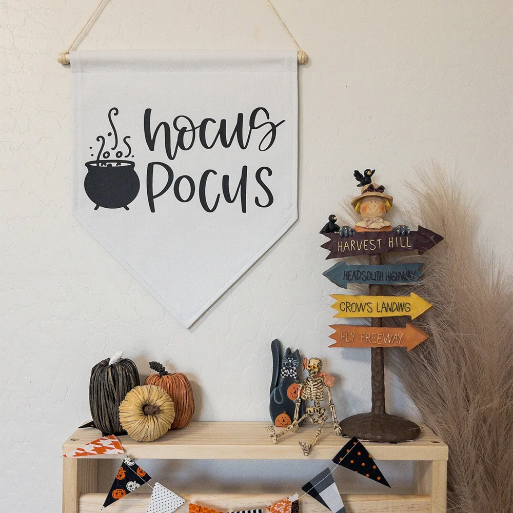 

Hocus Pocus Fall Party Decorations Supplies Pennant Flag Halloween Home Decor Canvas Banner Halloween Sign Hanging Wall Art
