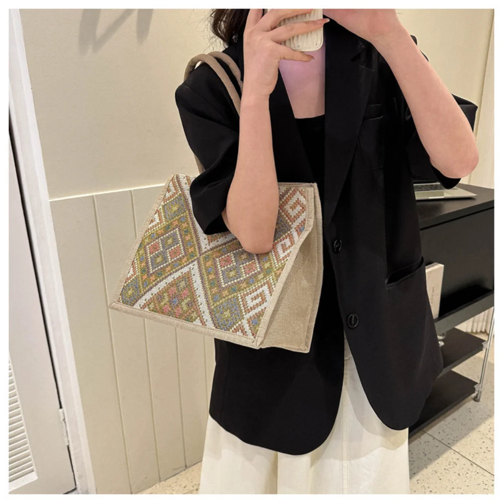 Japanese Canvas Design Tote Bag Handbag Shoulder Beg Sling Bags Shopping Bag Casual Large Capacity Ethnic Style Linen Cloth