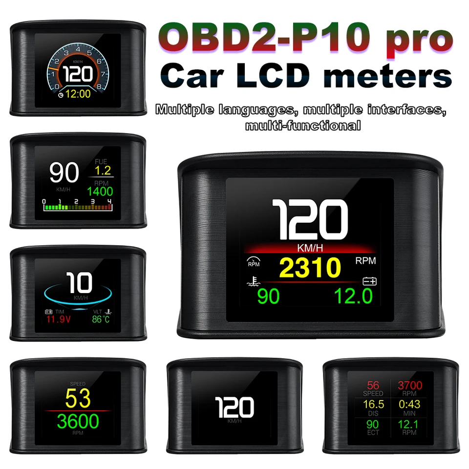 Afficheur Tête Haute HUD OBD2 P10 – Écran TFT Couleur, Vitesse, RPM, Consommation Carburant, Alerte Overspeed, Plug & Play
