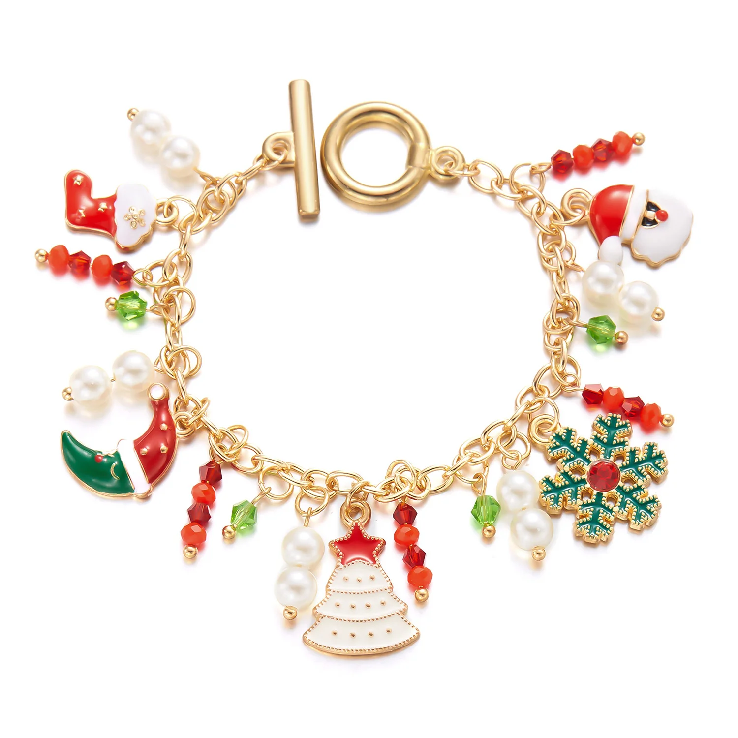Modisches Armband mit Weihnachtsmann-, Schneemann-, Stern- und Weihnachtsbaum-Motiven für Damen, Verstellbare Weihnachts-Charm-Kette, Partyschmuck, Großhandel – Detail 7