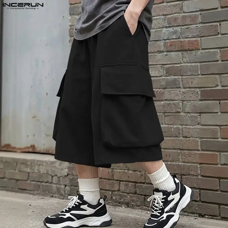 

Мужские шорты INCERUN, однотонные джоггеры с эластичным поясом, повседневные широкие шорты, свободные уличные шорты-багги, модные мужские брюки 2026 года