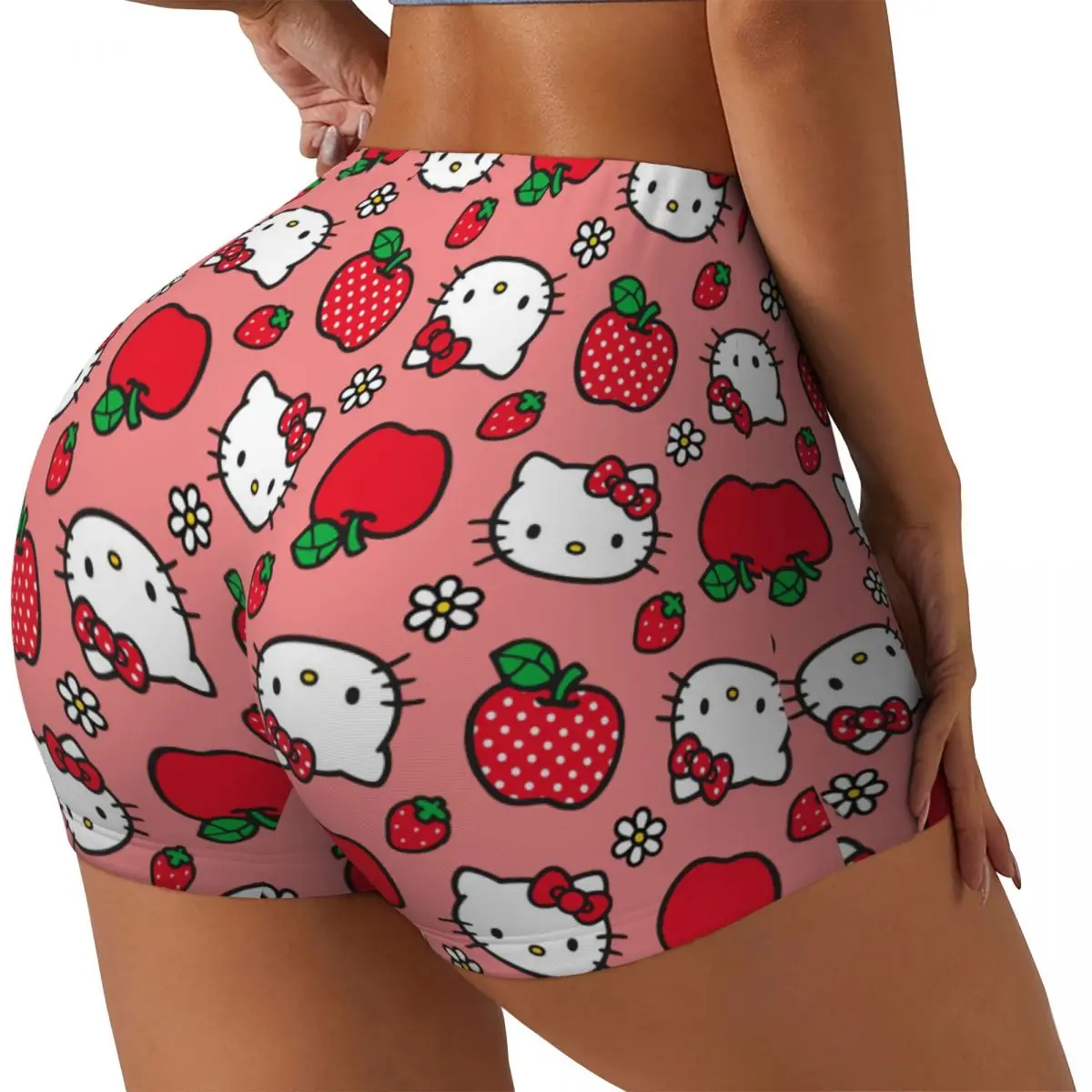 Cute Hello Kitty Workout Shorts for Women Scrunch Butt Lifting Push Up Tummy Control Gym Fitness Booty Biker Athletic Shorts