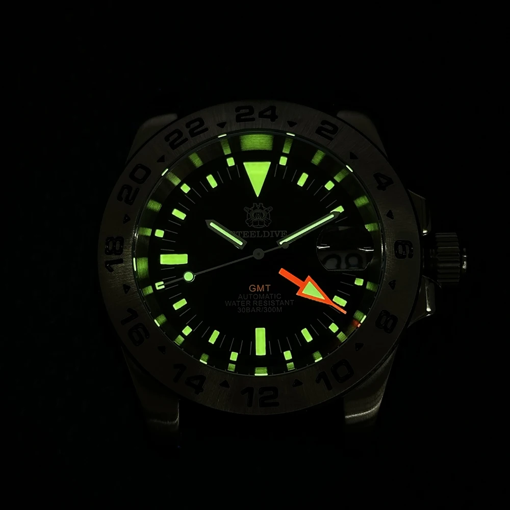 STEELDIVE D1992V جديد وصول GMT NH34 الحركة الميكانيكية التلقائية مضيئة الياقوت الزجاج 300 متر مقاوم للماء الرجال الغوص الساعات