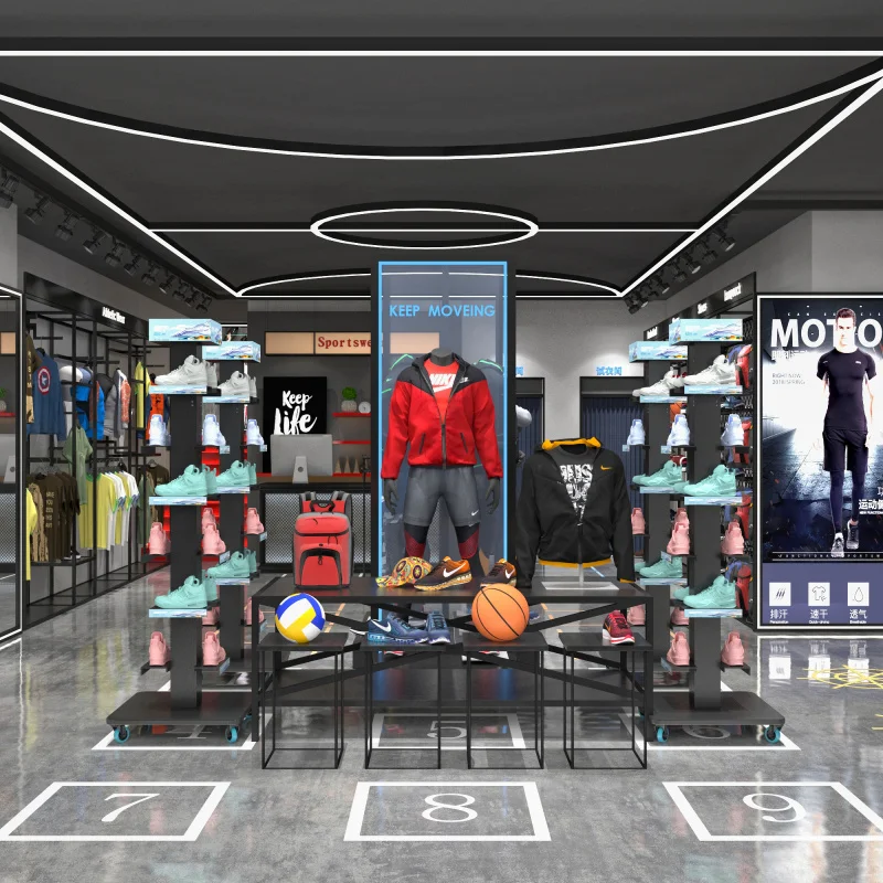 Custom. multi sides store rack design metal black floor stands magnetic levitation shoe display for retail shop