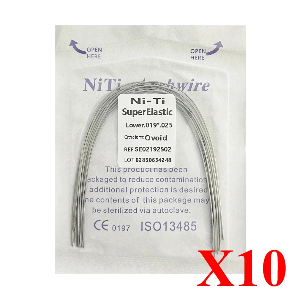 10pack AG Tandheelkundige Boogdraden Orthodontische Super Elastische NITI Ronde Rechthoek Archwire Lagere/Bovenste 012/014/016/018/020/16x16/16x22