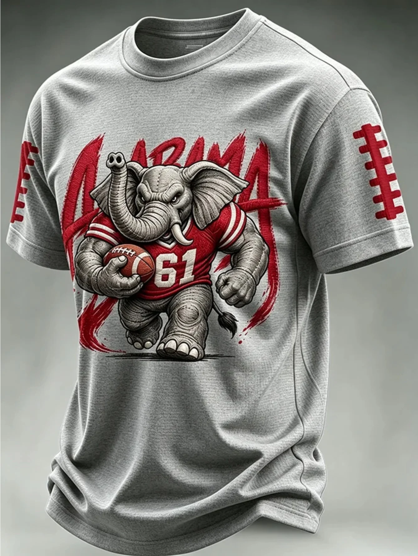 Printed craft, texture-free soccer match-themed men's short-sleeve T-shirt, waffle-knit elephant holding a ball mascot print, ro