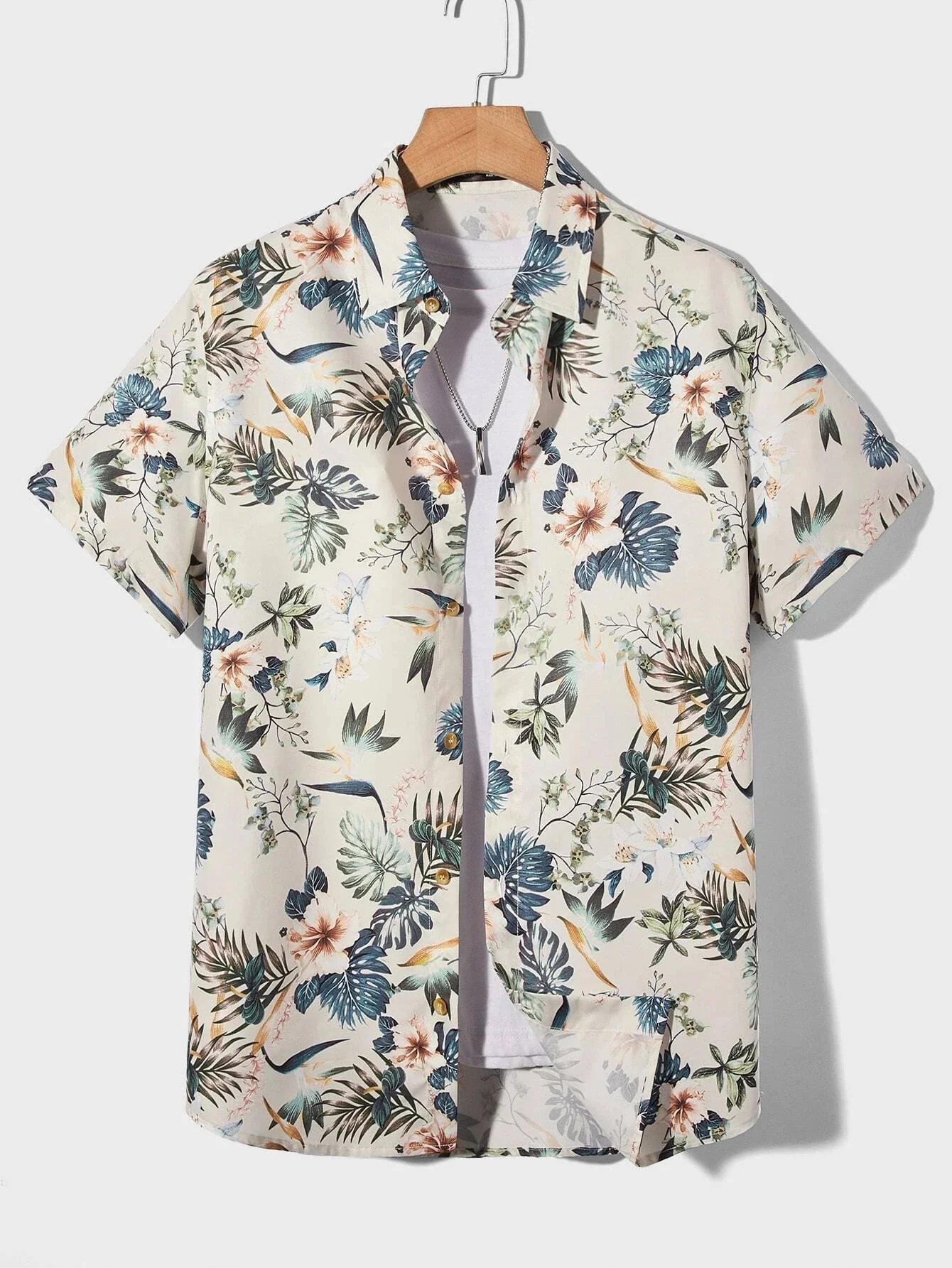 Men's Tropical Plant 3D Print Hawaiian Beach Flower Shirt Casual Slim Fashion Shirt Simple Retro Lapel Short Sleeve Shirt Top