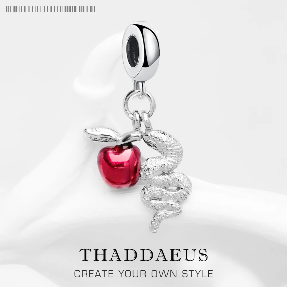 

Dangle Charm Pendant Snake and Apple Europe Style Club Jewelry Romantic Gift In 925 Sterling Silver