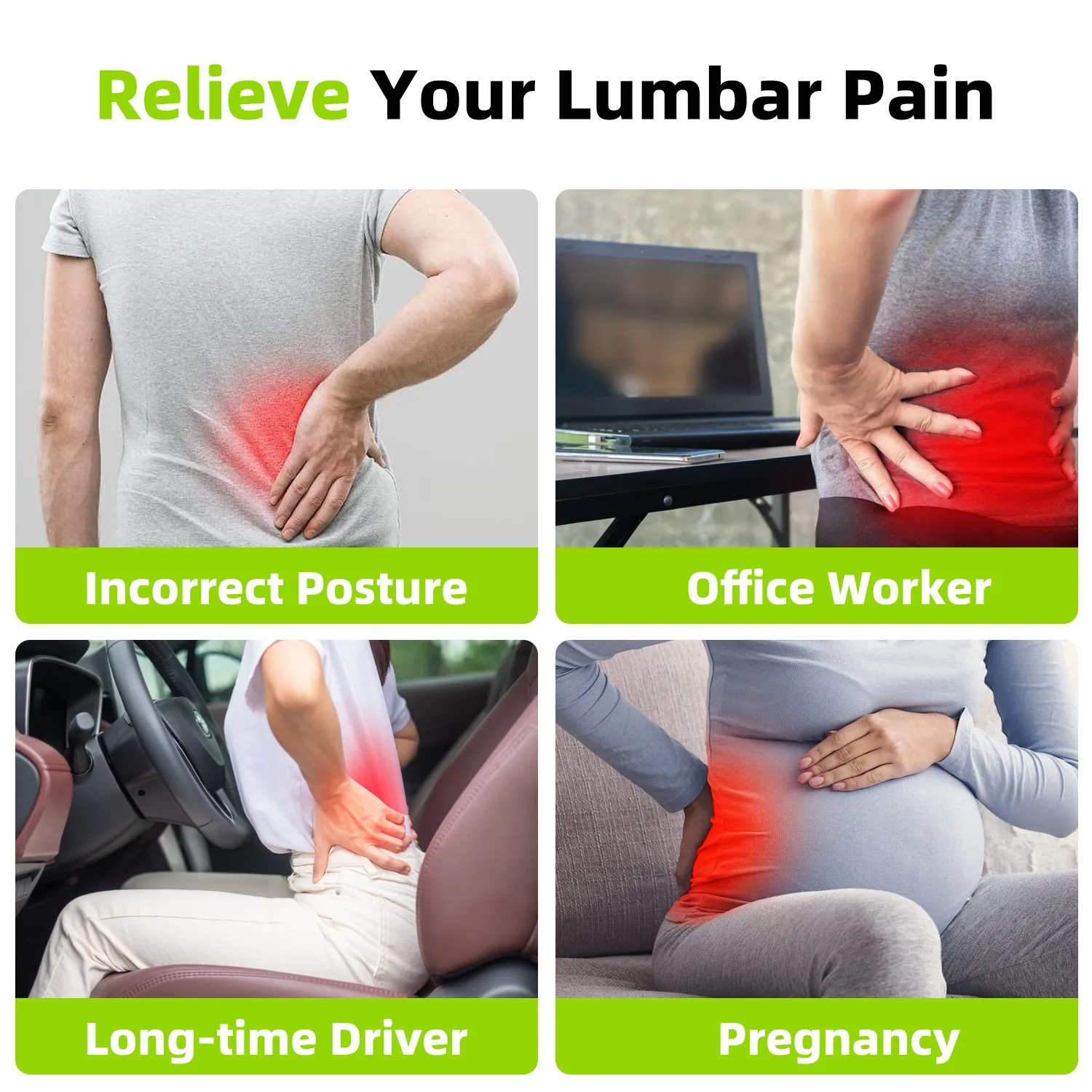 Lumbar Pillow - Memory Foam Support Back Cushion with Mesh Cover Lower Pillow for Computer Office Chair, Car Seat, Recliner