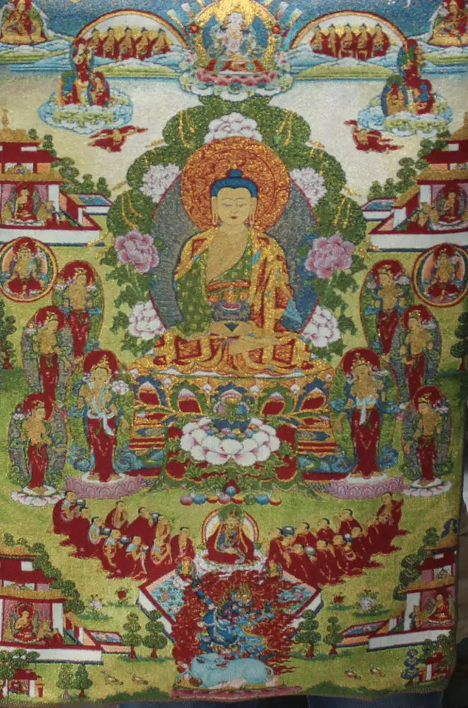 

Tibet Cloth Silk Embroidery Shakyamuni Amitabha Buddha Buddhas Thangka Thanka