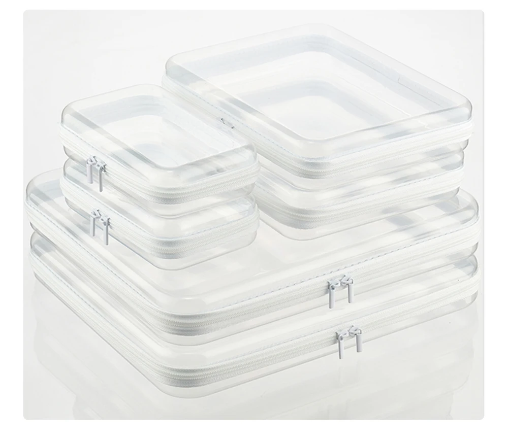 Large transparent hard-shell zipper box, diaper bag storage bag, waterproof cosmetic bag, children's toy storage box, pencil box