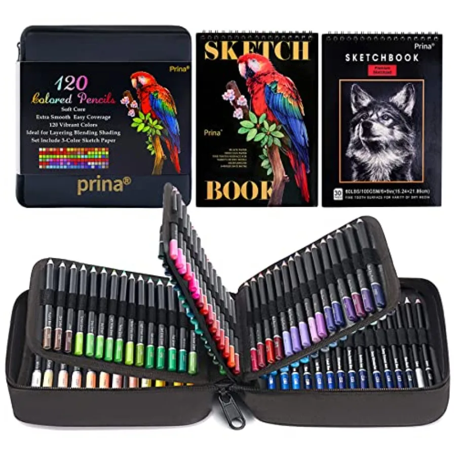 Art Supplies 120 Colors Colored Pencils Set for Adults Coloring Books with Sketchbook, Professional Vibrant Artists Coloring Pe