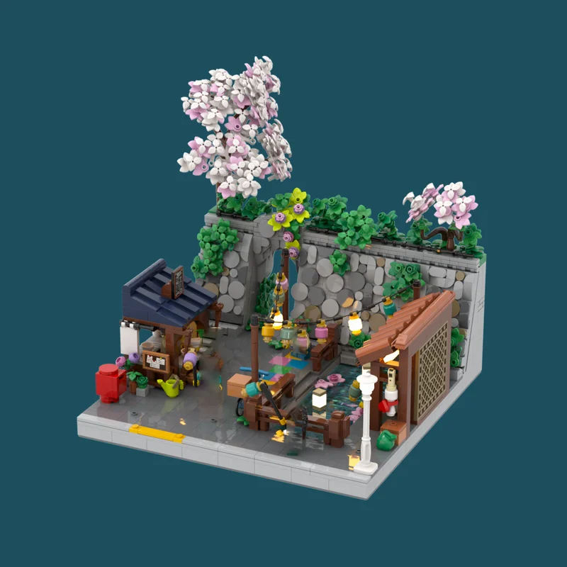 1880PCS MOC middeleeuws kasteelbouw Lantaarn Festival scène model DIY montage houten speelgoed kindervakantiecadeau