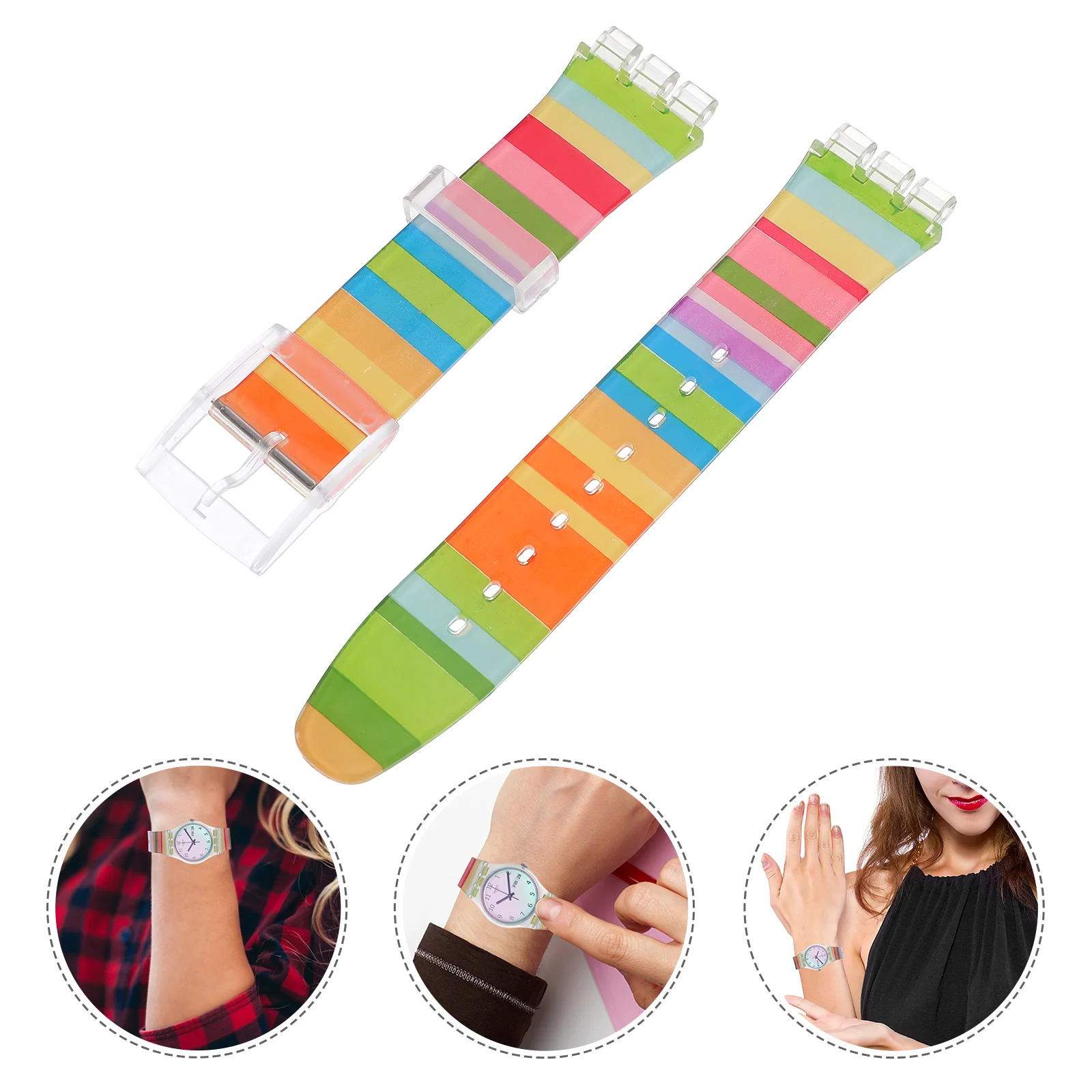 Rainbow Replacement Watchbands Strap Wrist Dress up Colorful Silica Gel Miss