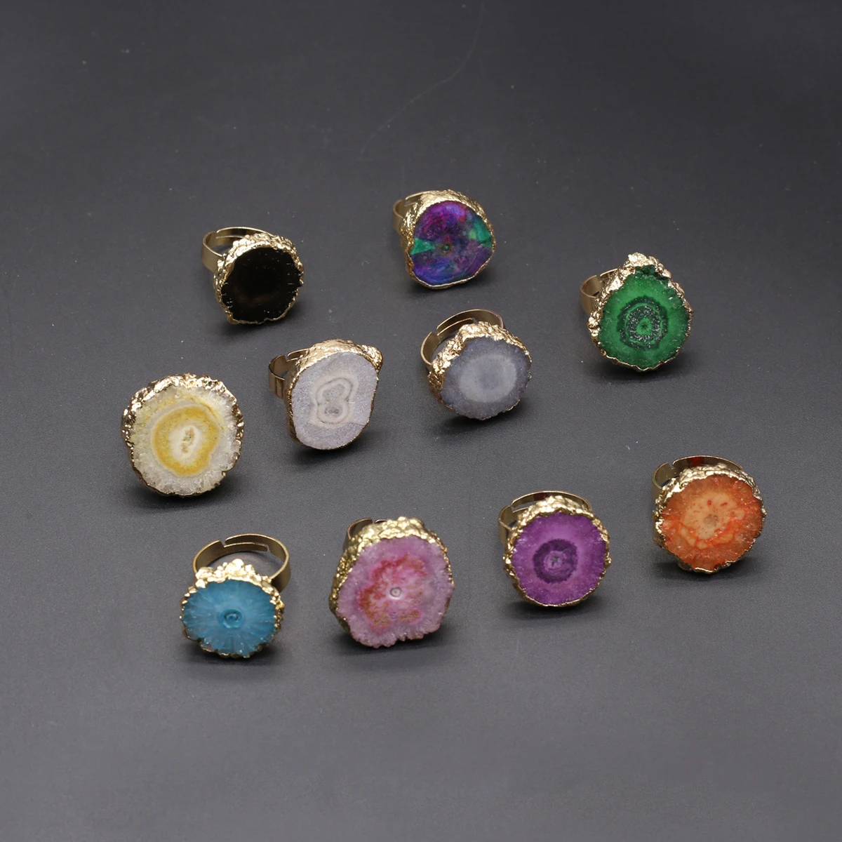 Natural Semi Precious Stones Irregular Crystal Druzy Rings Reiki Healing Embryo Agate Jewelry Accessories Party Gifts for Women