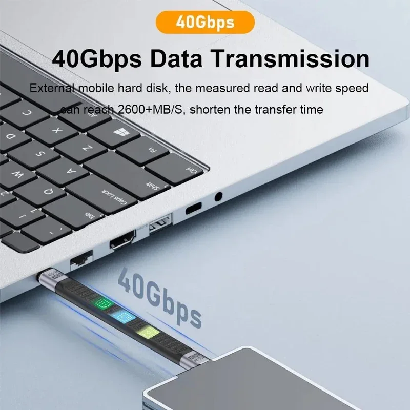 USB4 Short USB C Cable 40Gbps Data Transfer 240W PD Fast Charging Thunderbolt 4/3 Angled Type C Cable for SSD MacBook Laptop