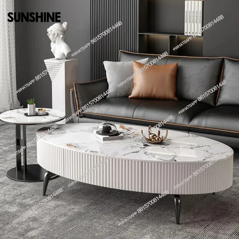 Modern Oval Luxury Coffee Table Nordic Storage Clear Small Mobile Coffee Table White Designer Mesas De Centro Para Sala Home