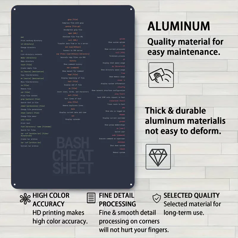 باش لينكس Cheatsheet مضحك المعادن المشارك غرفة الألعاب الديكور مخصص معدن القصدير علامات لجدار الفن الديكور عناصر ديكور المنزل