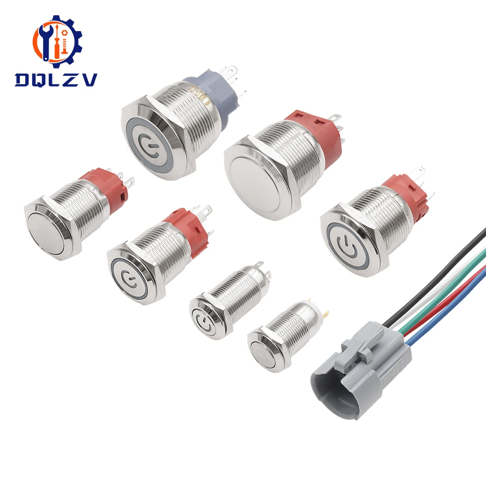 12mm 16mm 19mm 22mm Metal Push Button On Off Switch Power LED Light Waterproof Flat Circular Button 12V 24V IP65