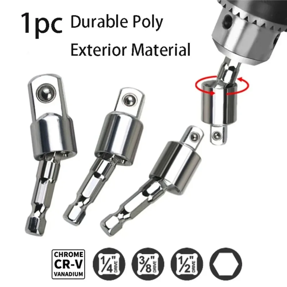 Hexagonal Shank To Quadrilateral Socket Universal Joint Rod Driver Connector 360 Degree Hand Drill Conversion Head 1/4